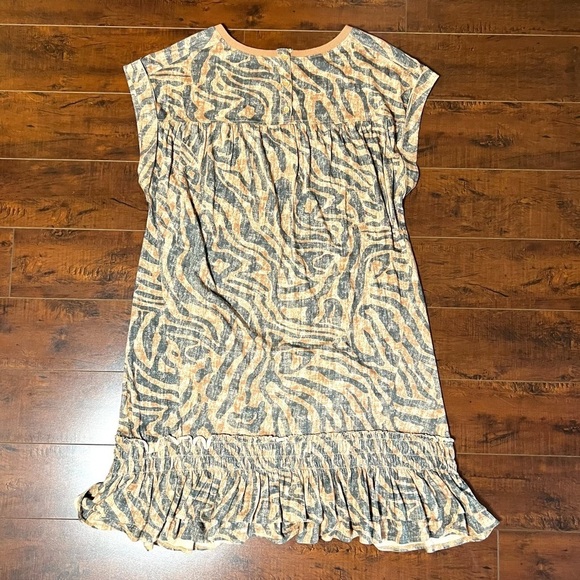 ANTHROPOLOGIE Daily Practice Ruffled Mini Dress Animal Print Brown Size XS - Picture 5 of 14